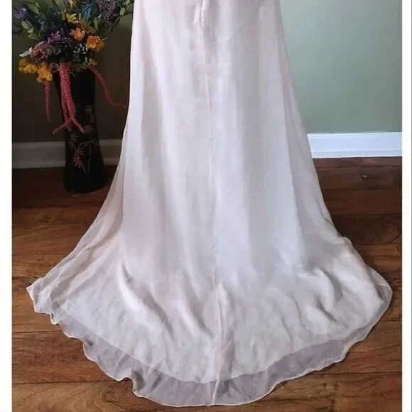 Carabella VTG 90s Silk Slip Wedding Gown Ivory Gold SZ 10
